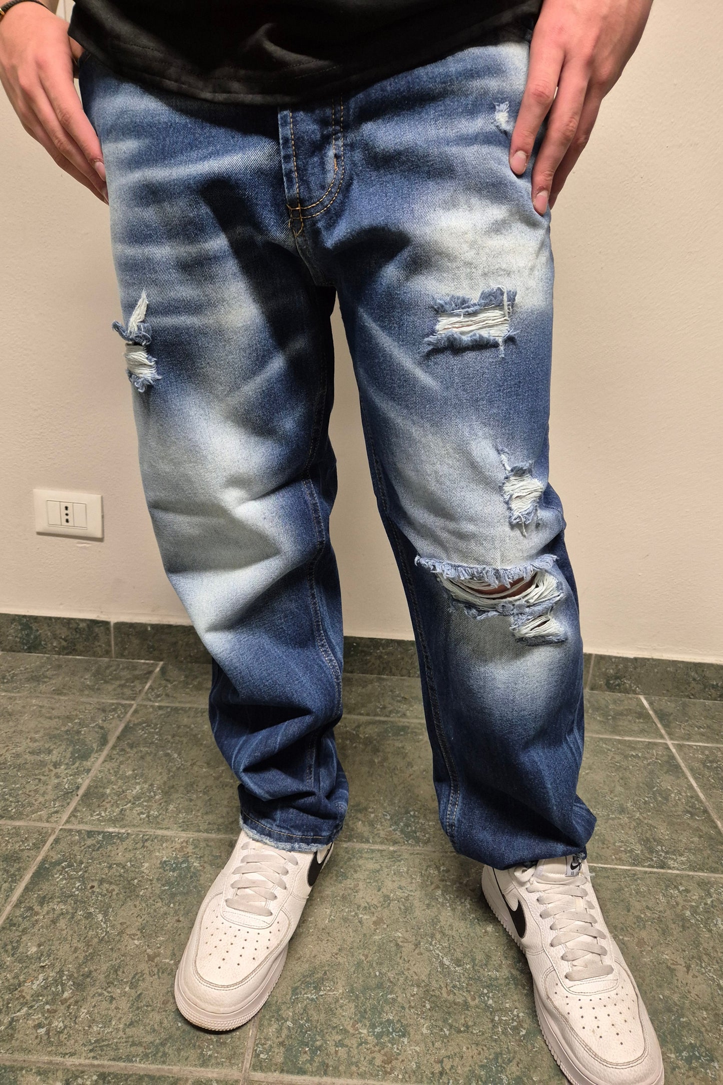 Jeans Uomo Denim Strappato Blu Jeans