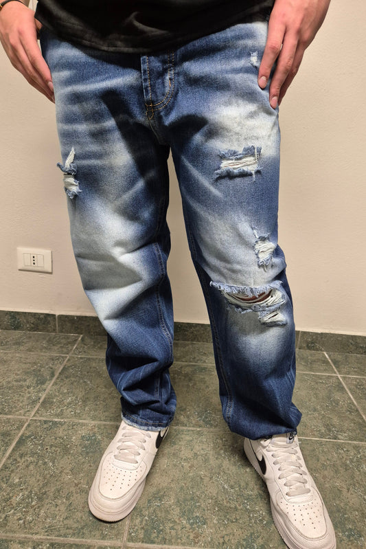 Jeans Uomo Denim Strappato Blu Jeans