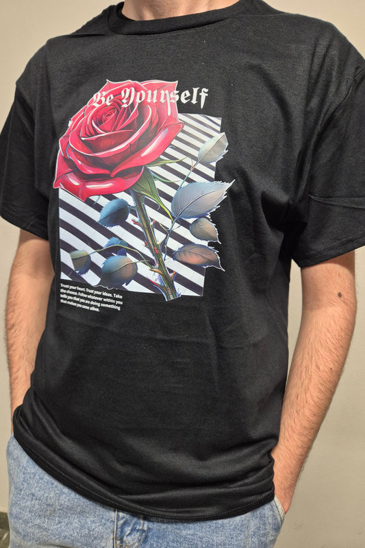 T-shirt Nera BE YOURSELF Rosa Rossa