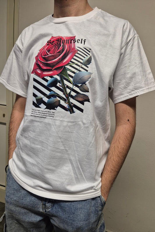 T-shirt Bianca BE YOURSELF Rosa Rossa