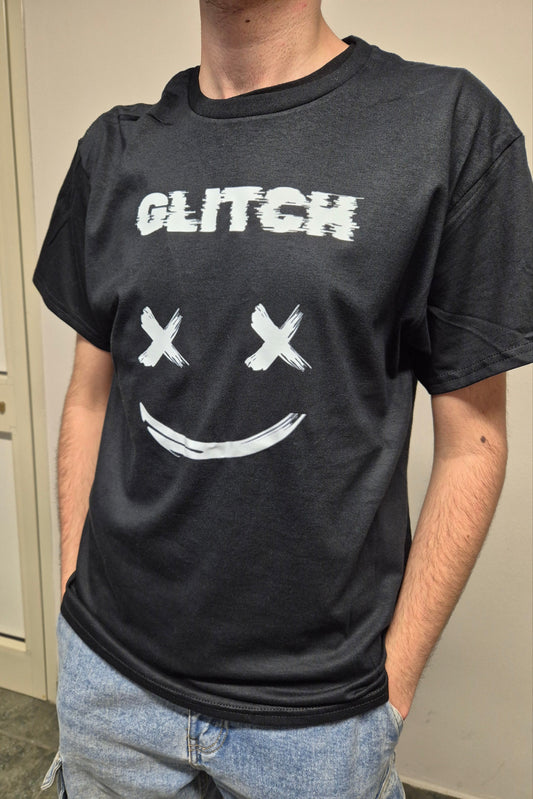 T-shirt Nera BE YOURSELF Glitch Smile Unisex