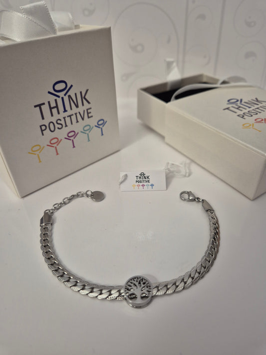 Bracciale Think Positive albero della vita semirigido acciaio