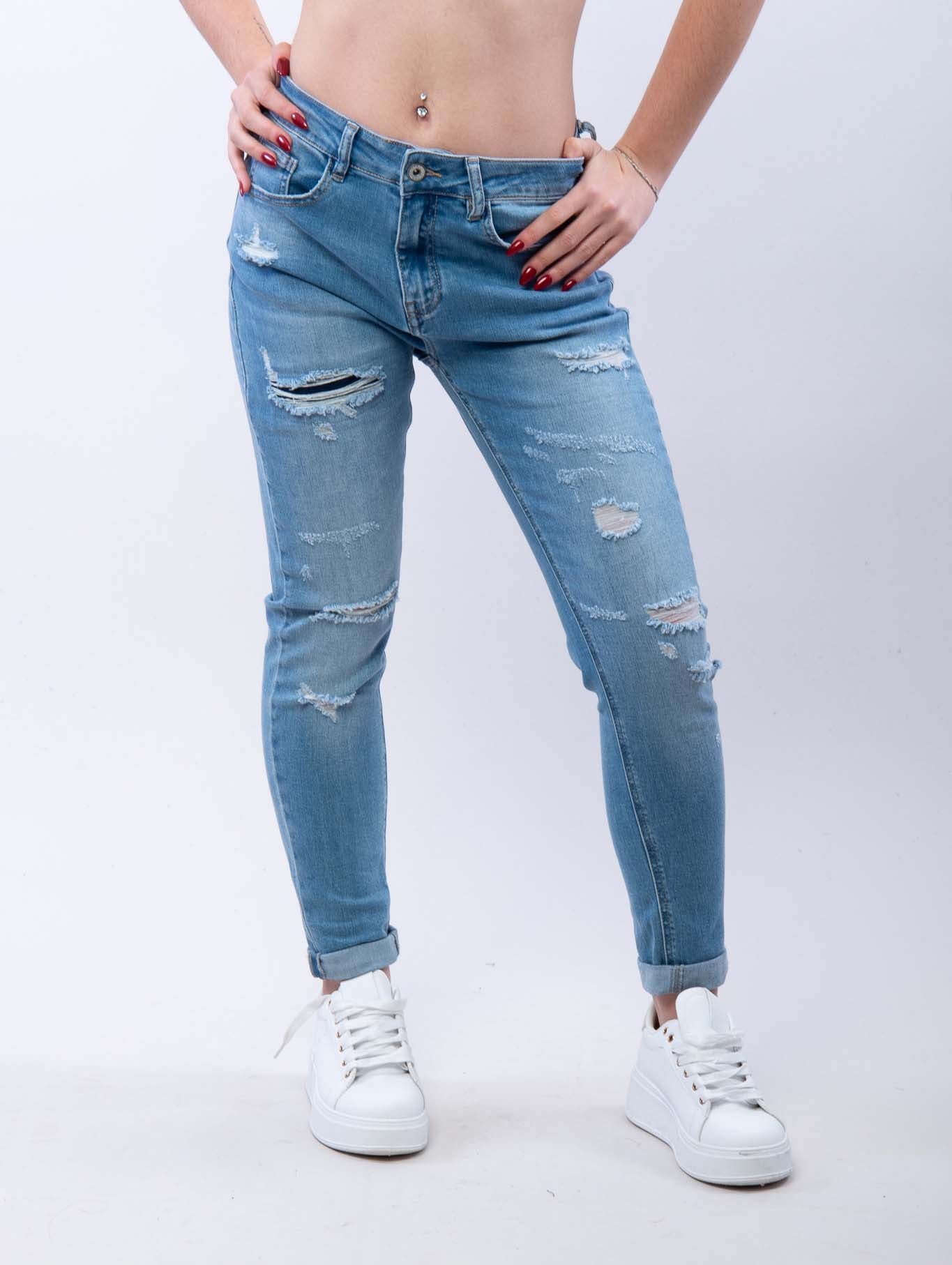 Jeans Donna Slim Fit Strappato Blu Jeans
