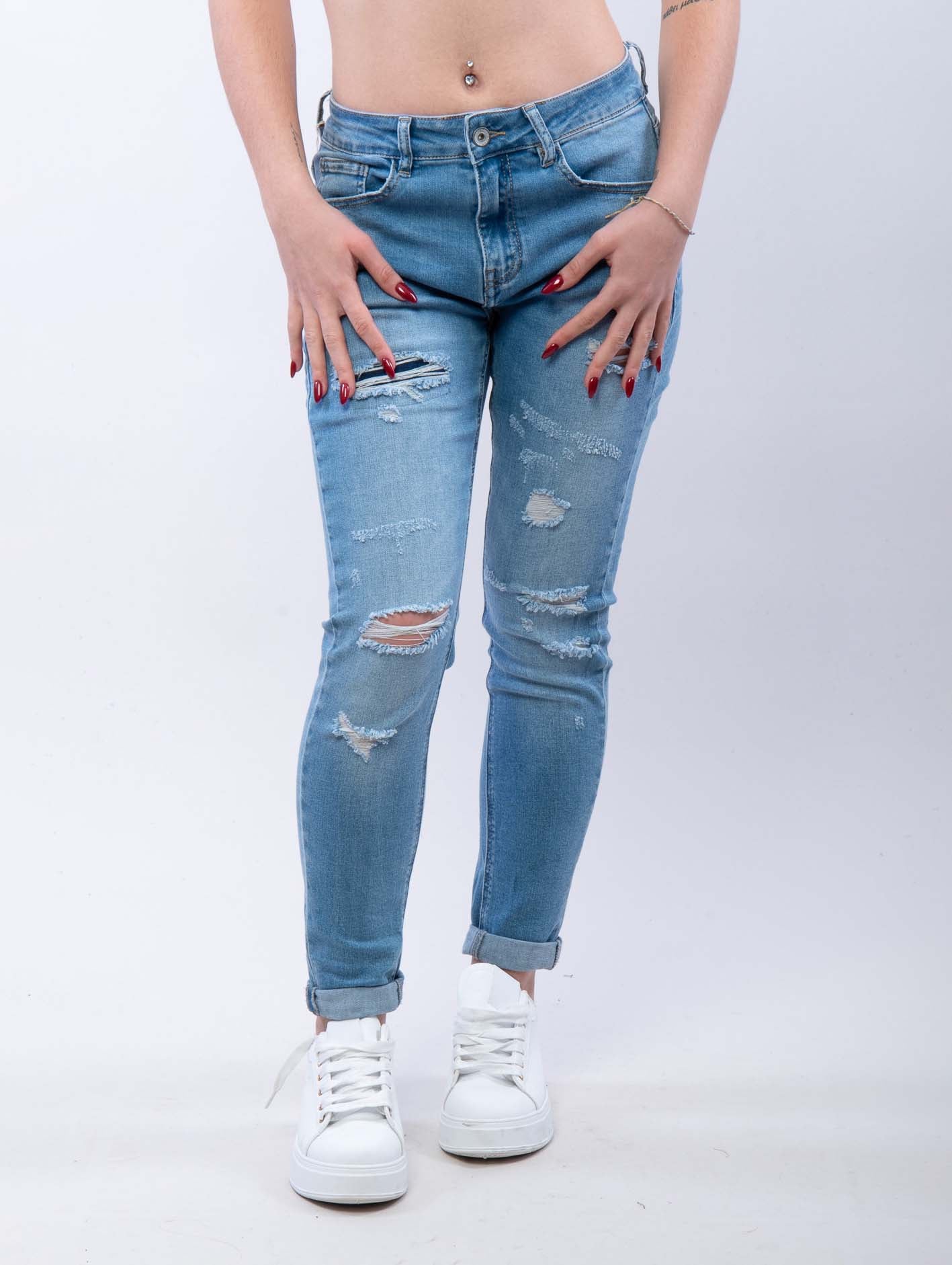 Jeans Donna Slim Fit Strappato Blu Jeans