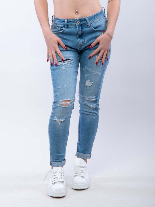 Jeans Donna Slim Fit Strappato Blu Jeans