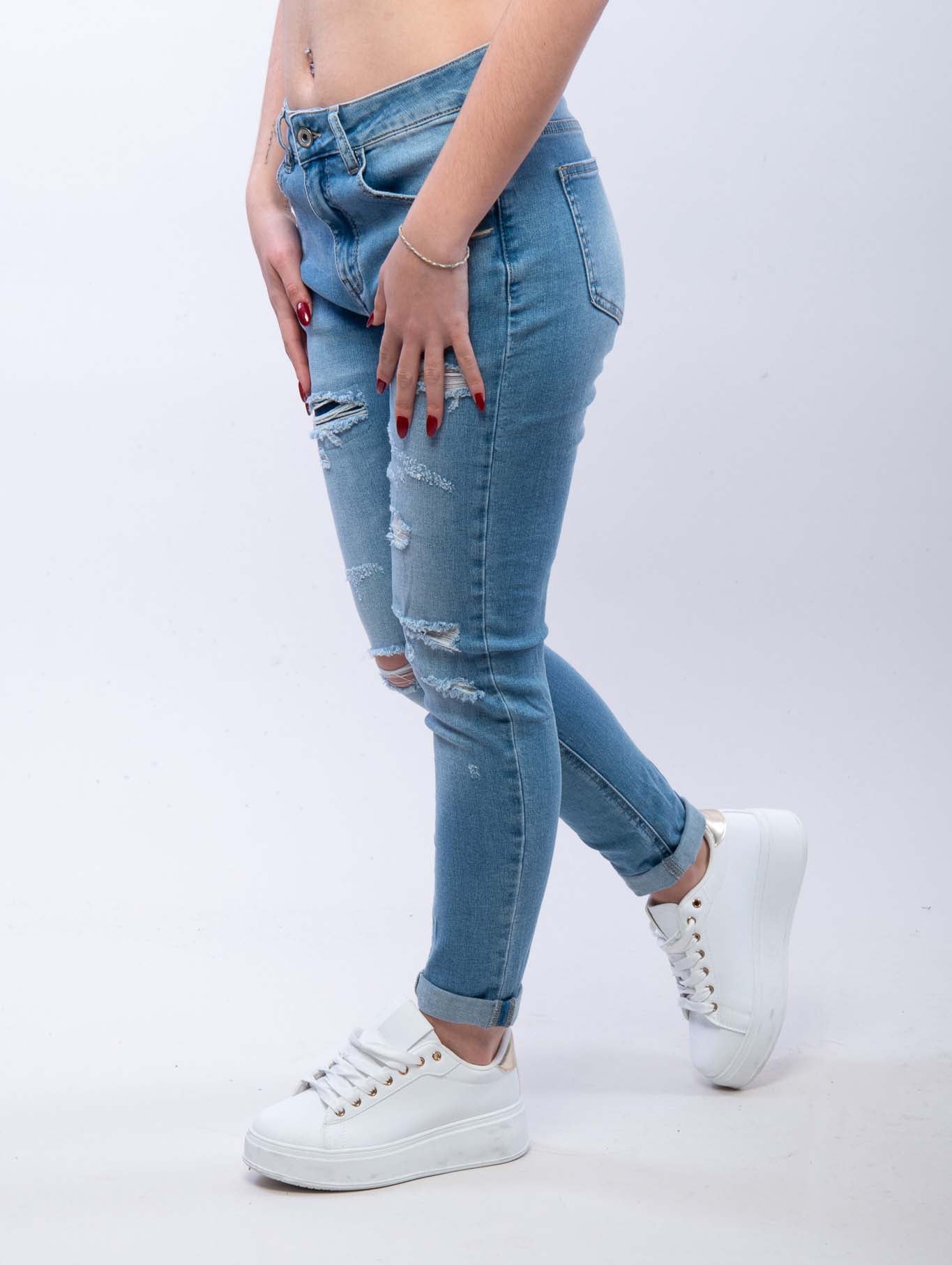 Jeans Donna Slim Fit Strappato Blu Jeans