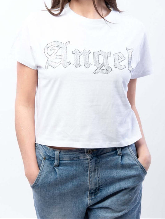 T-shirt Angel Con Brillantini Bianca