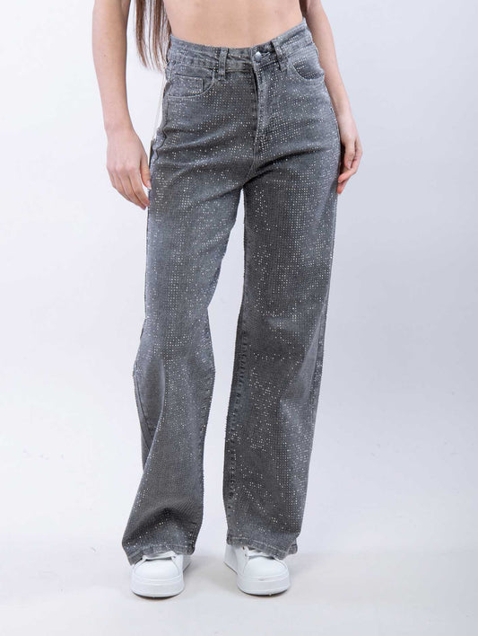 Jeans Donna Con Brillantini Grigio Scuro