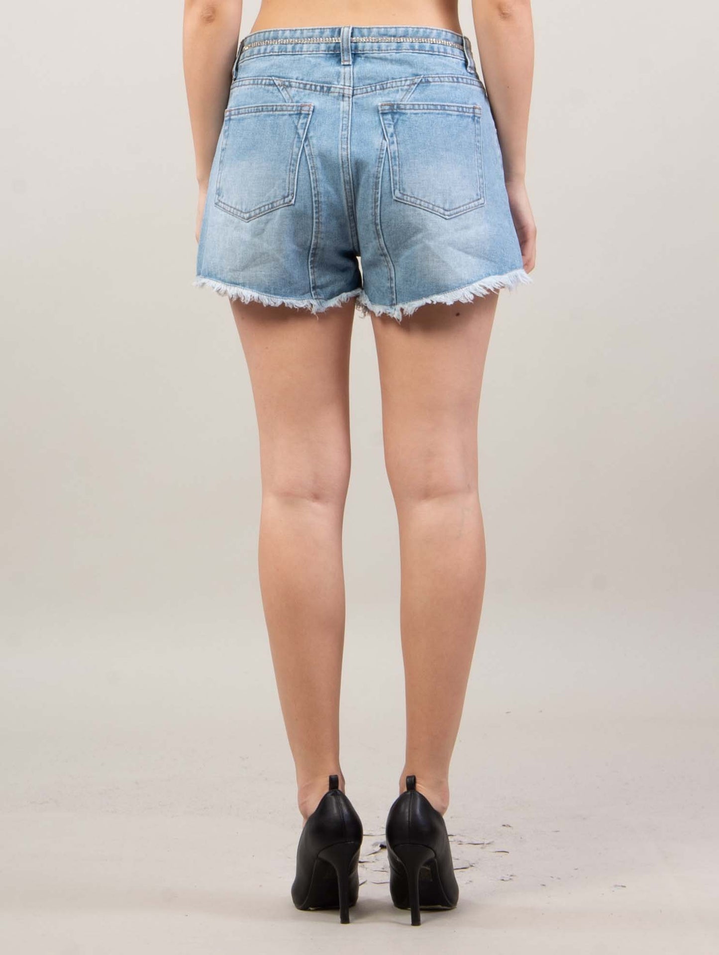 Shorts Donna Jeans Chiaro con Strass
