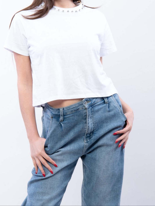 T-shirt Bianca Con Strasse