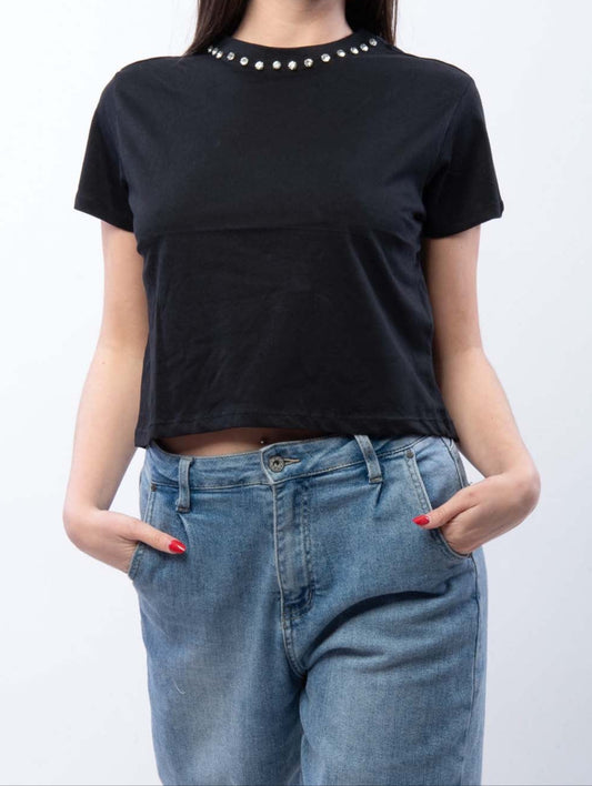 T-shirt Nera Con Strasse