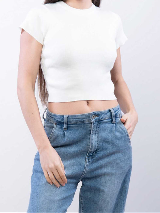 Top Crop Girocollo Bianco