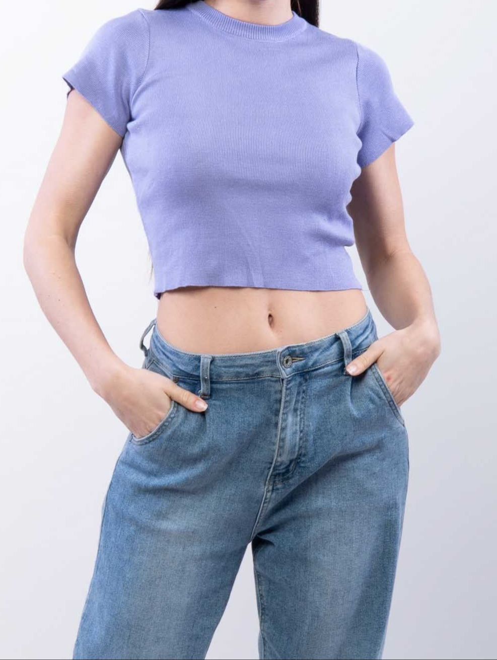 Top Crop Girocollo Lilla