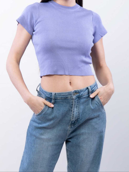 Top Crop Girocollo Lilla