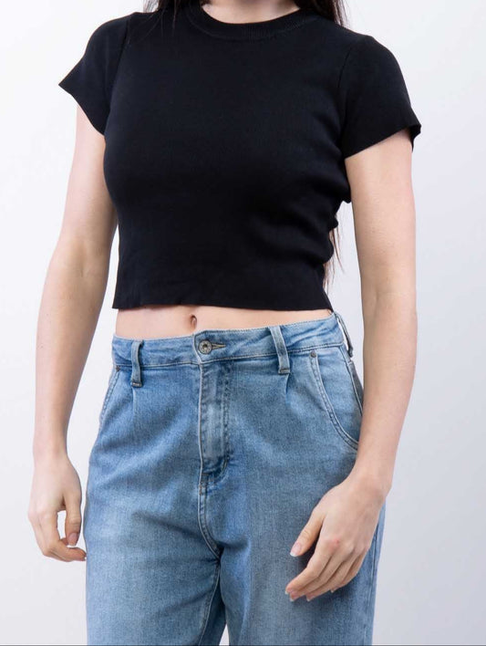 Top Crop Girocollo Nero