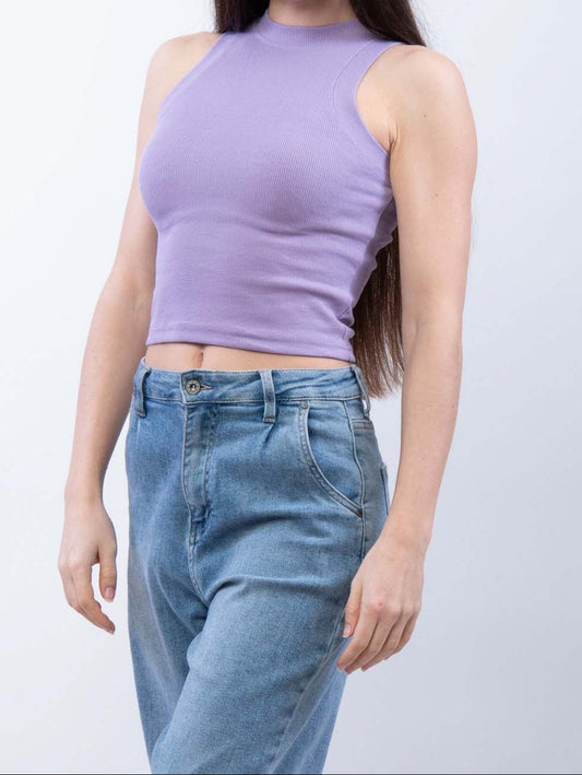 Top Crop Girocollo Senza Maniche Lilla