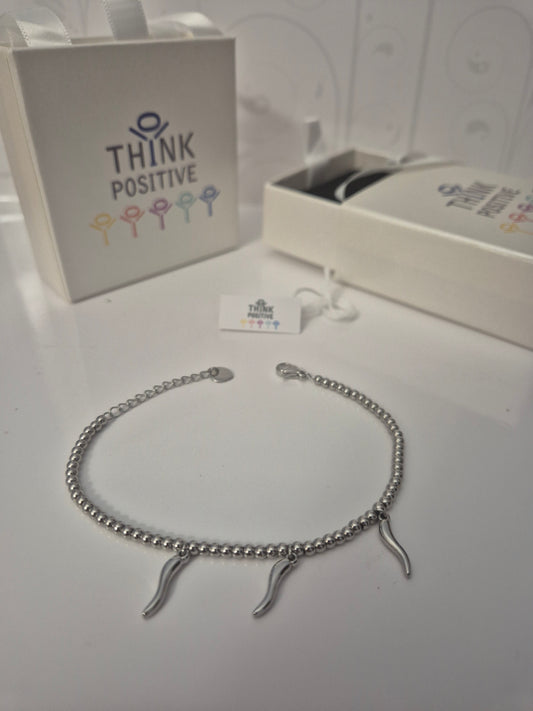 Bracciale Think Positive cornetti con palline acciaio