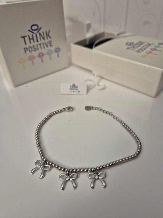 Bracciale Think Positive fiocchi con palline acciaio