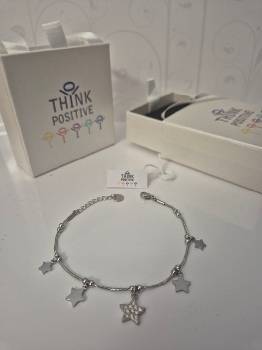 Bracciale Think Positive stelle semirigido acciaio